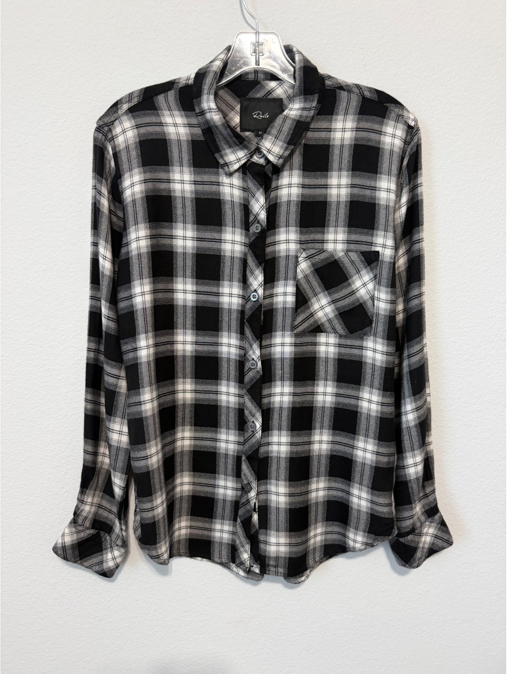 Rails Long Sleeve Button Up Collared Black/White Plaid Shirt Women's Size M